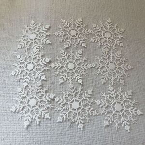 Vintage‎ Christmas Ornament White Plastic Snowflake Glitter 1970s Lot Of 9